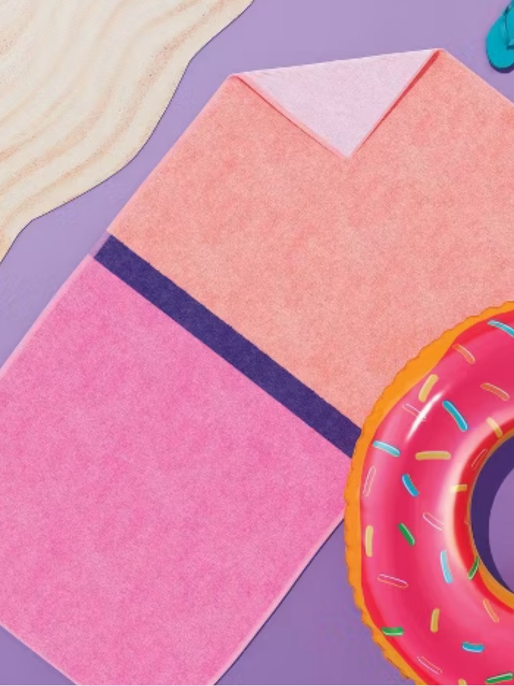 NWT⛱️Sun Squad - Peach/Pink/Purple Reversible Beach Towel - XL